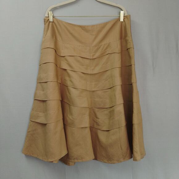 Appraisal Camel Ramie Blend Tiered A-Line Midi Skirt‎ Size 16 Lined - Picture 1 of 9